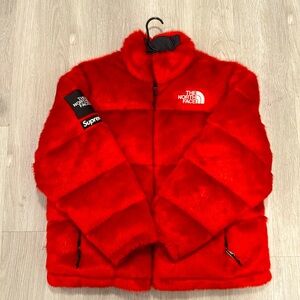 Supreme x The North Face Faux Fur Nuptse Jacket Red